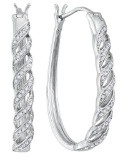 Womens 10K White Gold Twisted Spiral Swirl Real Diamond Hoop Earrings 1/5 CT