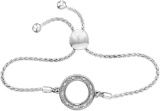 Sterling Silver Womens Round Natural Diamond Circle Shape Bolo Fashion Bracelet 1/20 Cttw