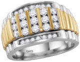 14kt Two-tone White Gold Mens Round Diamond Cluster Ring Band 1.00 Cttw