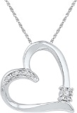 Sterling Silver Womens Round Diamond Solitaire Heart Love Pendant .03 Cttw