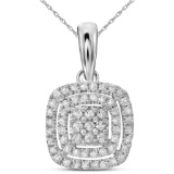 14kt White Gold Womens Round Diamond Concentric Square Cluster Pendant 1/3 Cttw