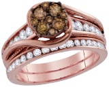 14kt Rose Gold Womens Round Cognac-brown Colored Diamond Bridal Wedding Engagement Ring Band Set 1 C