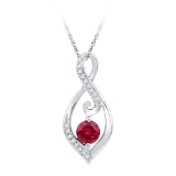 Sterling Silver Womens Round Lab-Created Ruby Diamond Infinity Pendant 3/4 Cttw