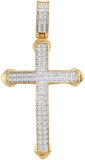 10kt Yellow Gold Mens Round Diamond Christian Cross Charm Pendant 1/4 Cttw