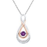 Sterling Silver Womens Round Lab-Created Amethyst Solitaire Diamond Pendant 1/4 Cttw