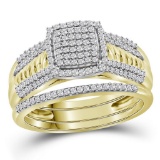 10K Yellow Gold Cushion Real Diamond Bridal Wedding Engagement Ring Set 3/8 CT