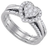 10k White Gold Womens Natural Round Diamond Amour Heart Bridal Wedding Engagement Ring Band Set 1/2