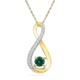 10kt Yellow Gold Womens Round Lab-Created Emerald Infinity Diamond Pendant 1/2 Cttw