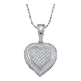 10KT White Gold 0.15CT ROUND DIAMOND MICRO PAVE HEART PENDENT