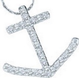 14k White Gold Round Natural Diamond Womens Nautical Anchor Sea Pendant 1/4 Cttw