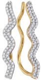10kt Yellow Gold Womens Round Diamond Double Two Row Climber Earrings 1/4 Cttw