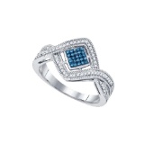 10kt White Gold Womens Round Blue Colored Diamond Square Frame Cluster Ring 1/6 Cttw