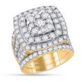 14K Yellow Gold Bridal Cluster Baguette Real Diamond Engagement Wedding Ring Set 6 CT