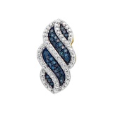 10kt Yellow Gold Womens Round Blue Colored Diamond Striped Vertical Pendant 1/10 Cttw