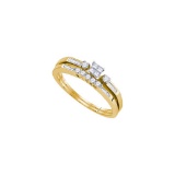 10k Yellow Gold Womens Princess Diamond Slender Wedding Bridal Engagement Ring Band Set 1/3 Cttw
