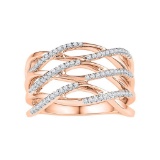 10kt Rose Gold Womens Round Diamond Openwork Crossover Strand Band Ring 1/4 Cttw