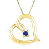 10kt Yellow Gold Womens Round Lab-Created Blue Sapphire Heart Love Fashion Pendant 1/8 Cttw