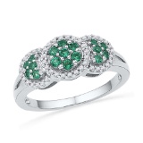 10kt White Gold Womens Round Lab-Created Emerald Diamond Cluster Fashion Ring 3/8 Cttw