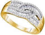 10k Yellow Gold Womens Natural Round Baguette Diamond Cocktail Fashion Band Ring 5/8 Cttw
