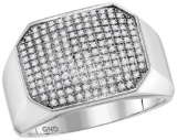 10kt White Gold Mens Round Pave-set Diamond Octagon Cluster Ring 1/2 Cttw