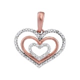 10kt Rose Gold Womens Round Diamond Triple Nested Heart Love Pendant 1/10 Cttw
