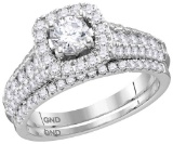 14kt White Gold Womens Round Diamond Bridal Wedding Engagement Ring Band Set 1-1/2 Cttw (Certified)