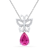 Sterling Silver Womens Pear Lab-Created Pink Sapphire Butterfly Bug Fashion Pendant 2 & 9/10 Cttw