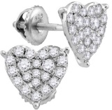 10kt White Gold Womens Round Natural Diamond Heart Love Cluster Screwback Fashion Earrings 3/4 Cttw