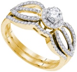 10kt Yellow Gold Womens Round Diamond Bridal Wedding Engagement Ring Band Set 1/2 Cttw