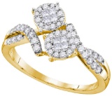 14kt Yellow Gold Womens Princess Round Diamond Soleil Cluster Bypass Bridal Wedding Engagement Ring