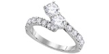 14kt White Gold Womens Round Natural Diamond 2-stone Bypass Bridal Wedding Engagement Ring 2.00 Cttw