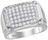 10kt White Gold Womens Round Diamond Rectangle Cluster Ring 2-1/10 Cttw