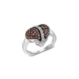 10kt White Gold Womens Round Cognac-brown Colored Diamond Heart Love Ring 5/8 Cttw