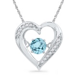 Sterling Silver Womens Round Lab-Created Blue Topaz Moving Twinkle Solitaire Heart Pendant 1/3 Cttw