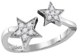 10kt White Gold Womens Round Natural Diamond Double Star Open Fashion Ring 1/8 Cttw