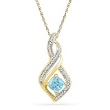 Womens 10K Yellow Gold Enhanced Blue Colored Diamond Infinity Knot Charm Pendant 1/8 CT