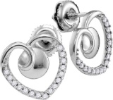 10kt White Gold Womens Round Diamond Heart Screwback Earrings 1/4 Cttw