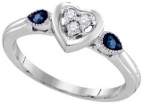 925 Sterling Silver White 0.10CTW BLUE DIAMOND FASHION RING