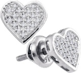 925 Sterling Silver White 0.10CTW DIAMOND HEART EARRINGS