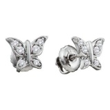 14KT White Gold 0.12CTW ROUND DIAMOND LADIES BUTTERFLY EARRINGS