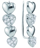 10kt White Gold Womens Round Diamond Heart Climber Earrings 1/2 Cttw