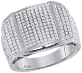 10kt White Gold Mens Round Natural Diamond Arched Cluster Fashion Ring 3/4 Cttw