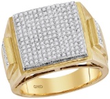 10kt Yellow Gold Mens Round Prong-set Diamond Triple Square Cluster Ring 1-1/3 Cttw