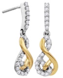 Womens 10K Gold Two Tone Infinity Love Knot Diamond Dangle Drop Earrings 1/2 CT