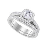 14K White Gold Halo Real Diamond Bridal Wedding Engagement Ring Band Set 1 CT