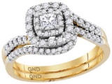 14kt Yellow Gold Womens Princess Natural Diamond Bridal Wedding Engagement Ring Band Set 1/2 Cttw