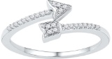 10kt White Gold Womens Round Natural Diamond Arrow Fashion Band Ring 1/12 Cttw