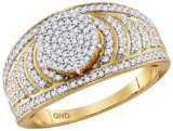 10kt Yellow Gold Womens Round Diamond Cluster Striped Bridal Wedding Engagement Ring 1/2 Cttw