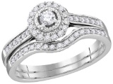 10kt White Gold Womens Natural Diamond Round Bridal Wedding Engagement Ring Band Set 1/3 Cttw