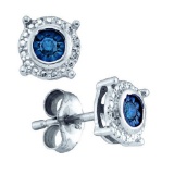 925 Sterling Silver White 0.10CTW BLUE DIAMOND FASHION EARRINGS